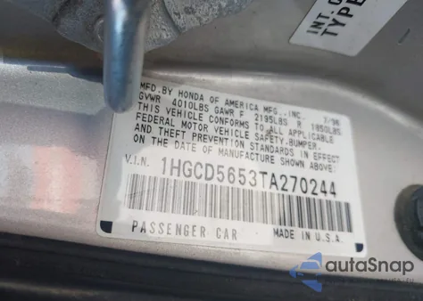 1996 Honda Accord Ex/Ex-R из США, поврежденный, VIN 1HGCD5653TA270244